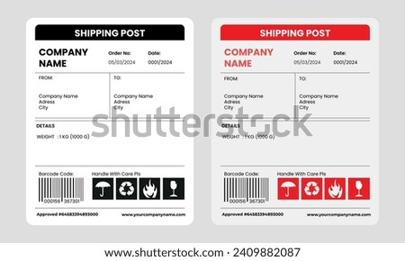 Barcode Label Delivery Template, Cargo Icons, Fragile, Recycle, Stickers. Shipping label barcode template vector
