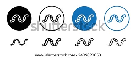 Earthworm Gummy Line Icon Set. Caterpillar and larva symbol in black and blue color.