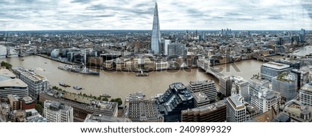 Panorama View Of London From Sky Garden With River Thames, London Tower And Towerbridge In The United Kingdom