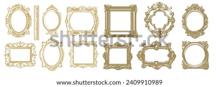 Realistic picture frames. Empty gold museum borders . A set of isolated vector illustration templates