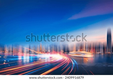 Vertical motion blur Hong Kong city background