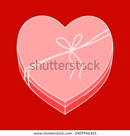 Clip art of Heart shaped chocolate candies box in doodle style on isolated background. Sweet gift box with bow for holiday. Design for Valentines Day, greeting cards, invitations, textile, home decor.
