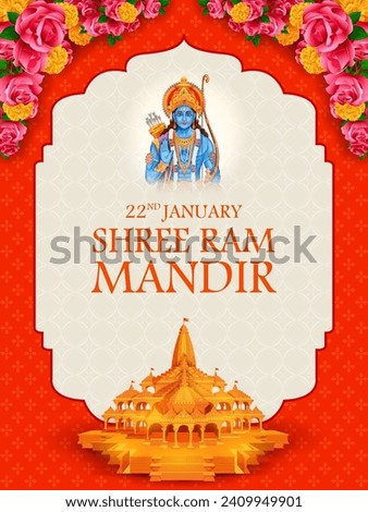 illustration of religious background of Shri Ram Janmbhoomi Teerth Kshetra  Ram Mandir Temple in Ayodhya birth place Lord Rama Royalty-Free Stock Photo #2409949901