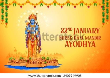 illustration of religious background of Shri Ram Janmbhoomi Teerth Kshetra  Ram Mandir Temple in Ayodhya birth place Lord Rama Royalty-Free Stock Photo #2409949905