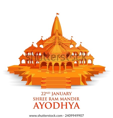 illustration of religious background of Shri Ram Janmbhoomi Teerth Kshetra  Ram Mandir Temple in Ayodhya birth place Lord Rama Royalty-Free Stock Photo #2409949907