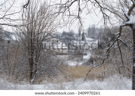 Landscape of Zaporizhzhia outskirts from snowy forest