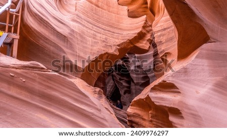The entrance area to enter Lower Antelope Canyon or spiral rock arches, Light ,sand ,texture  picture taken around Midday, Arizona, USA.