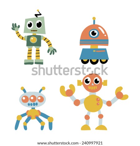 Cartoon Robots Illustration Set