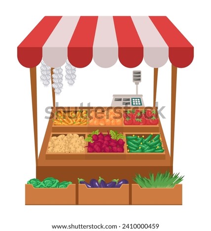 Market stall. Vegetable farm shop. Vector clipart isolated on white background. Royalty-Free Stock Photo #2410000459