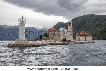 View of the old town and boats in the city of Perast Montenegro