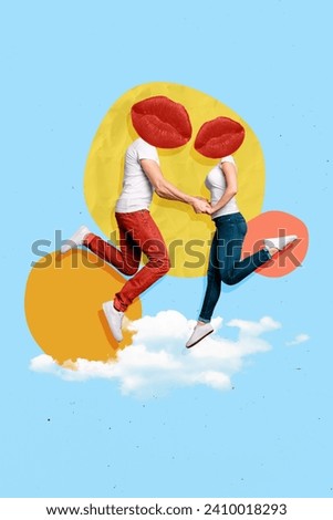 Bizarre image picture collage of two people with human lips face dating on 14 february holiday event Royalty-Free Stock Photo #2410018293