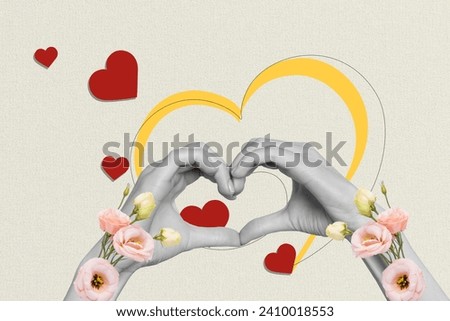 Photo cartoon comics sketch collage picture of arms showing heart gesture isolated creative background