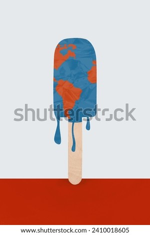 Vertical creative collage picture food ice cream planet earth melting glaciers change climate global warming warning problem banner