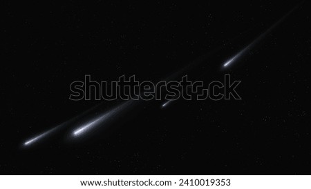 Falling stars entered the atmosphere. Meteorites on a black background. Trails of bright meteors.