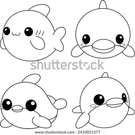 Set of cute Dolphins And Shark Squishmallow Coloring Page