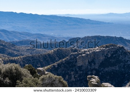 Windy Point scenic overlook along the Mt Lemmon Catalina Scenic Byway near Tucson Arizona Royalty-Free Stock Photo #2410033309