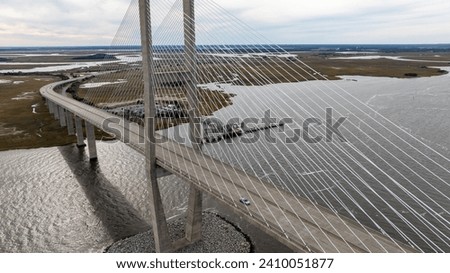 Aerial shot capturing the Sidney Lanier Bridge in Brunswick, Georgia.