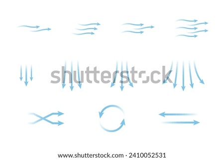 Wind flow arrow direction collection vector. Air conditioner air flow direction set.