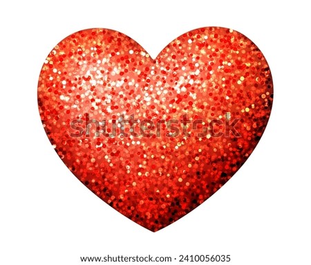 Single 3d red heart with glitters. Happy Valentine's day clip art for banner or letter template. Vector illustration