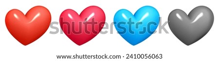 Colorful 3d realistic heart symbols on white. Happy Valentine's day clip art for banner or letter template. Vector illustration