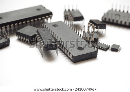 Various analog integrated circuit (IC) products. Semiconductor industry header. Royalty-Free Stock Photo #2410074967