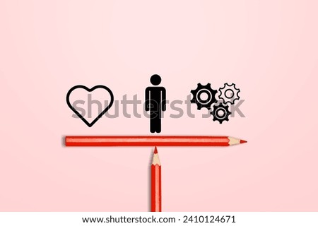 Intuition and Logic concept, heart and gears set Royalty-Free Stock Photo #2410124671