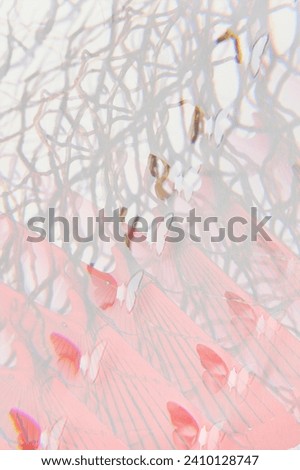 abstract drawing, mosaic, composite photo, compositing, pastel colors, composition of branches, bouquet of branches, branches in a vase, curved lines