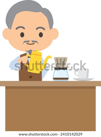 Image illustration of a coffee shop master brewing coffee with a smile