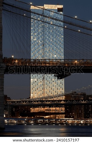 Brooklyn Bridge and Manhattan Bridge at dusk