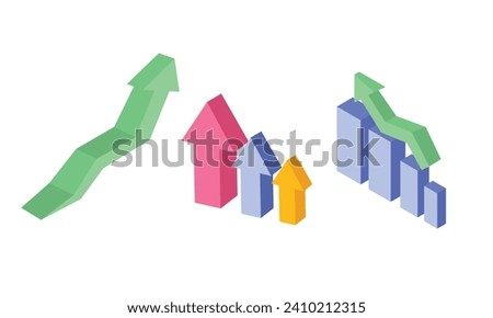 Data analysis 3D Set. Growth stock diagram financial graph.Isolated vector illustration.3d goal for technology,online social media usage illustration.