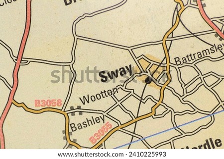 Sway near Southampton in Hampshire, England, UK atlas map town name pencil sketch