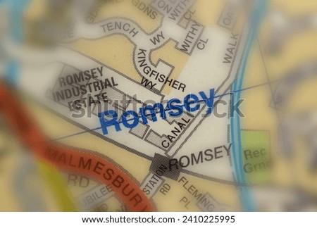 Romsey, Southampton in Hampshire, England, UK atlas map town name of the area tilt-shift