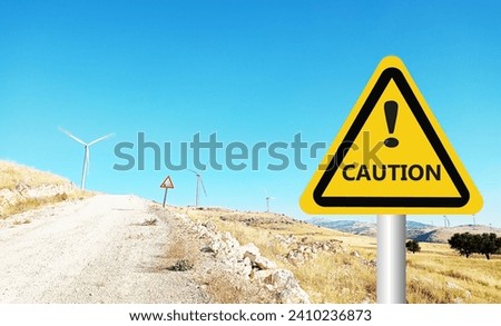 wind emissions, clean energy, wind rose, electrical energy warning sign, attention danger sign