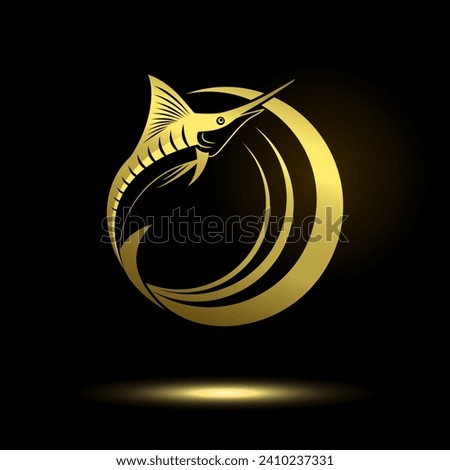 icon marlin fish in gold color on a black background