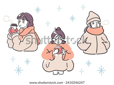 Clip art set of a woman dressed for winter. Clip art of person.