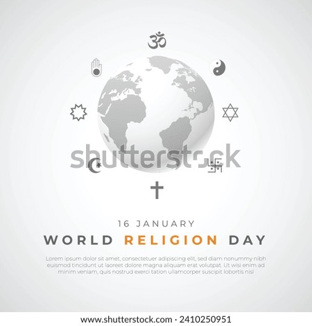 World Religion Day Post and Banner Design with Religion Symbols and Globe. Religion Day Concept for Flyer, Banner, Poster Vector Illustration Royalty-Free Stock Photo #2410250951