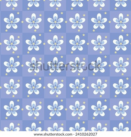 Purple and white Retro Checkered Flower Pattern Art Print. Pattern art, Flower printable for cover book, wallpaper. 