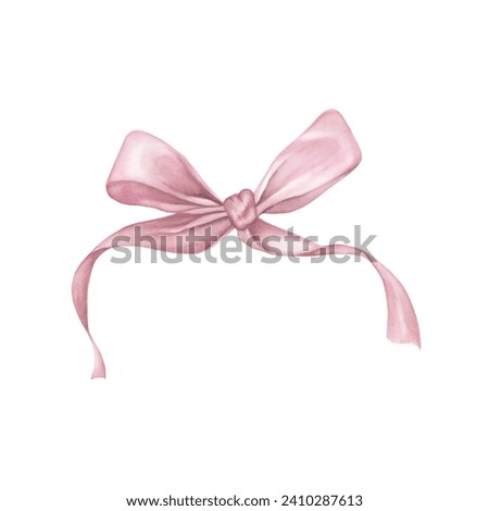 Pink gift bow. Hand drawn watercolour illustration. For polygraphy: cards, invitations, stickers, flyers, posters, etc.