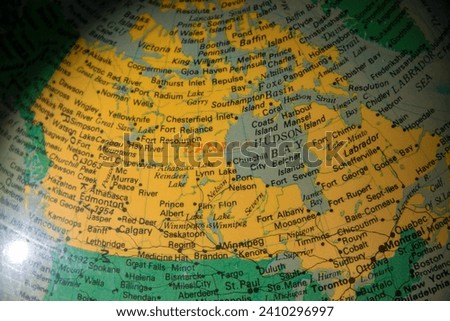 Canada map seen through a magnifying glass,selective focus