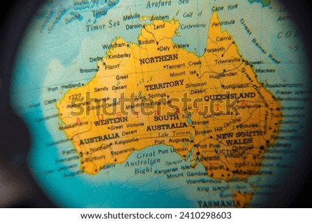 Australia map seen through a magnifying glass,selective focus