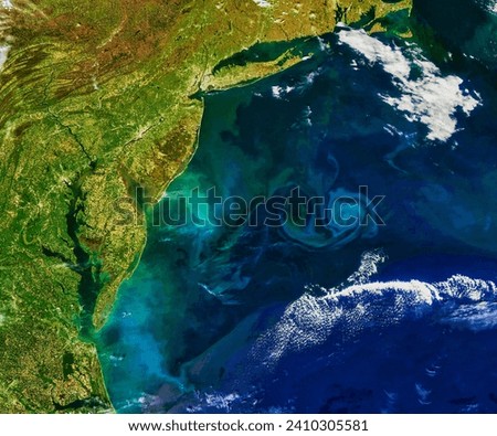 Bloomin Atlantic. Abundant phytoplankton swirled in the waters off the U.S. MidAtlantic coast in spring 2023. Elements of this image furnished by NASA.