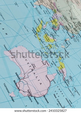 Map of Australia and Southern Asia, world tourism, travel destination