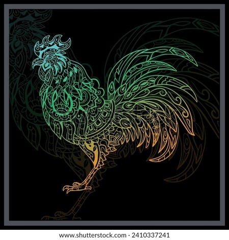 Gradient Colorful chicken rooster mandala arts.