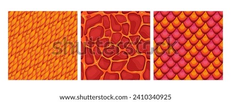 Cartoon Color Different Dragon Skin Background Set Concept Flat Design Style Textures of Reptile or Fantasy Monster. Vector illustration