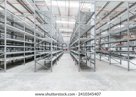 Rows of racks for storing finished products