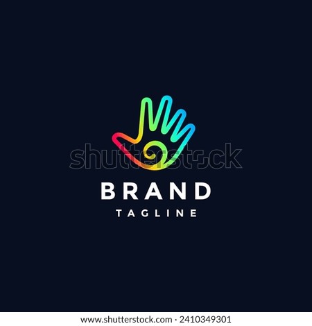 Colorful Swirl In Palm Logo Design. Colorful Palm Swirl Stripes Logo Design. Royalty-Free Stock Photo #2410349301