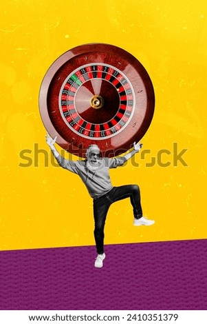 Image collage picture of happy senior man dancing celebrating winning poker theme casino concept isolated drawing background