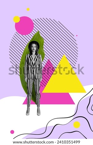 Creative collage picture illustration black white filter serious lovely young lady pose model fashion sketch doodle colorful template