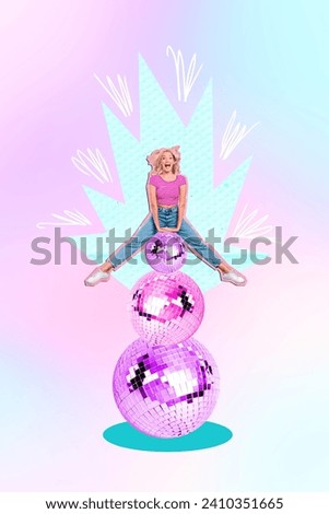 Collage photo picture artwork funky dancing clubber young happy girl enjoy party promo event holiday occasion drawing background