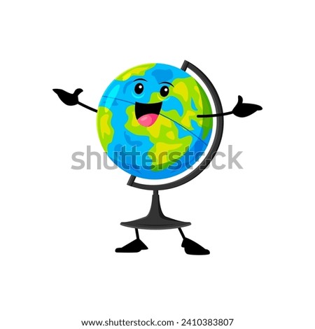 Cartoon cheerful funny school globe character. Isolated vector jovial stationery personage, sports a wide grin, standing with outstretched arms, radiating cheerfulness in its educational adventures